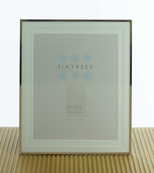 Sixtrees Park Lane Gold narrow profile 10 x 8 inch photoframe with a double soft white mount.