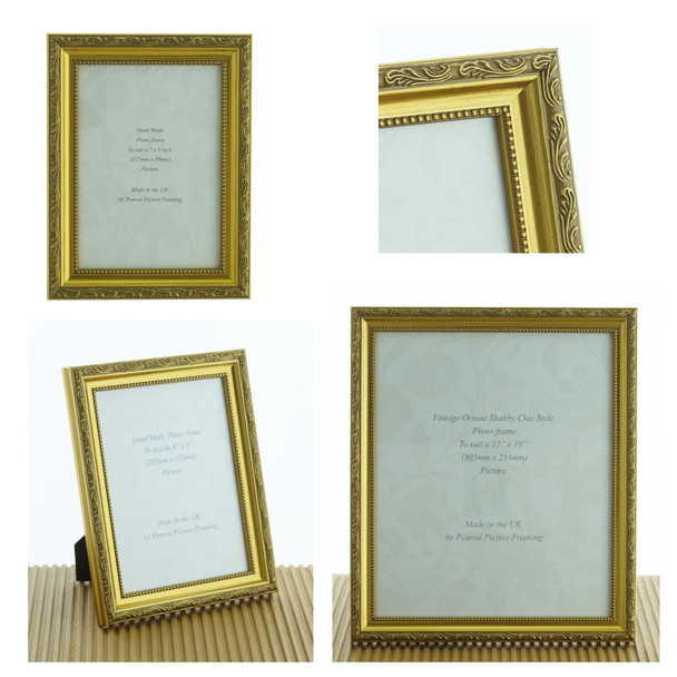 Antoinette Hand Made Shabby Vintage Ornate  Gold 6 x 4 inch to 12 x 10 inch photo frames.