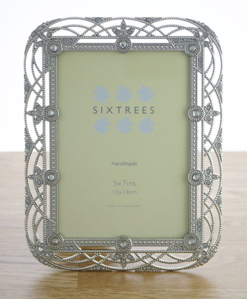 Sixtrees Alice Antique Vintage and Shabby Chic Style silver metal 5 x 7 inch photo frame with beads