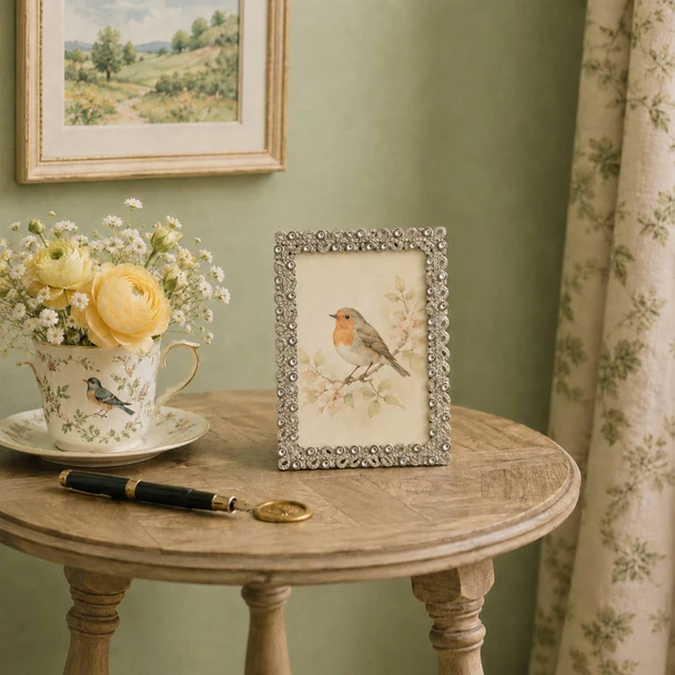 Sixtrees Beatrice Antique Vintage and Shabby Chic Style silver metal 5 x 7 inch photo frame with beads