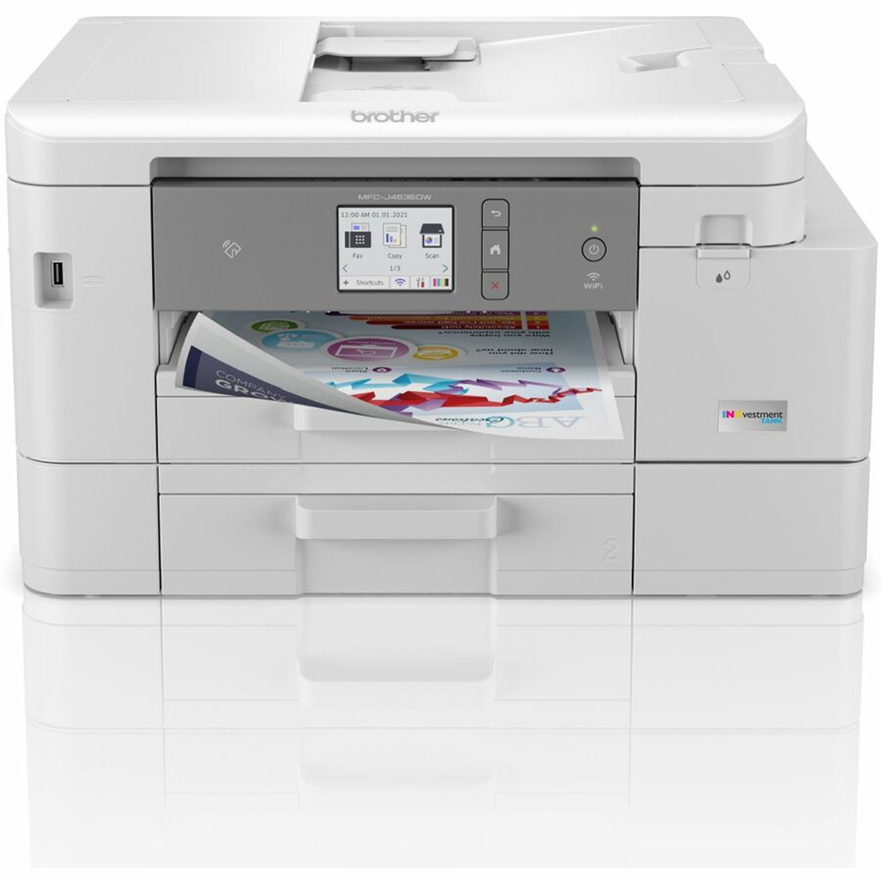 Brother INKvestment Tank MFC-J4535DW Inkjet Multifunction Printer-Color- Copier/Fax/Scanner-4800x1200 dpi Print-Automatic Duplex Print-30000 Pages-400 sheets Input-Color Flatbed Scanner-2400 dpi Optical Scan-Color Fax-Wireless AirPrint
