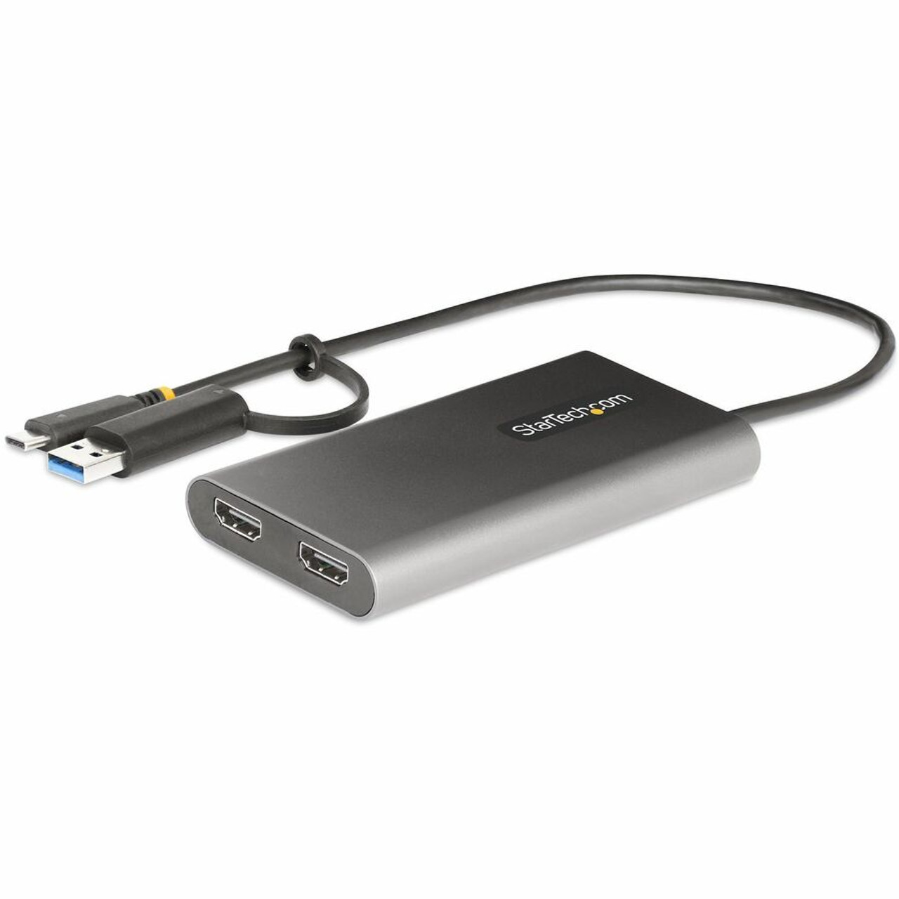 StarTech.com USB-C to Dual-HDMI Adapter, USB-C/A to 2x HDMI, 4K 60Hz, 100W  PD Pass-Through, 1ft/30cm Built-in Cable, USB to HDMI Converter