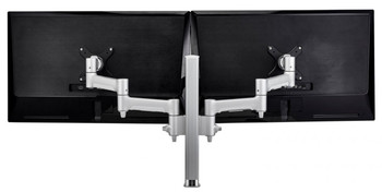 Dual 18.11" Arm Monitor Mount on 15.75" Post - F-Clamp - Silver