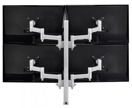 Quad 18.11" Monitor Arms on 29.53" Post - Heavy Duty F-Clamp - Silver