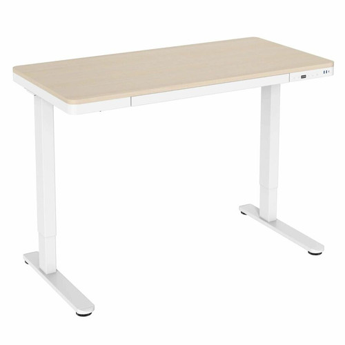 Mount-It! Compact Height Adjustable Sit-Stand Desk with Drawer - Table TopLight Brown Rectangle, Wood Grain Top
