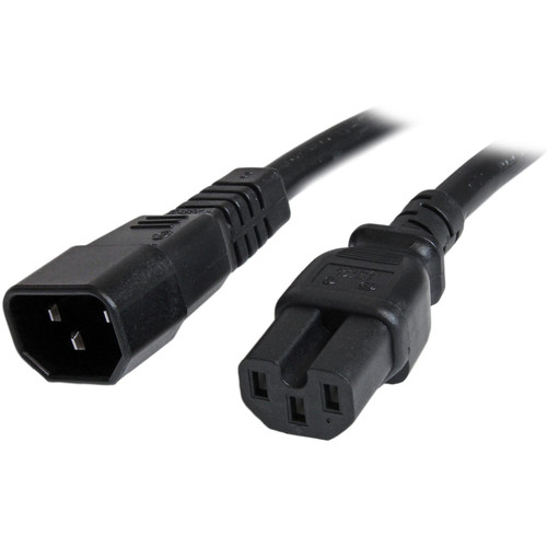 StarTech.com 6ft (1.8m) Heavy Duty Extension Cord, IEC C14 to IEC C15 Black Extension Cord, 15A 250V, 14AWG, Heavy Gauge Power Cable