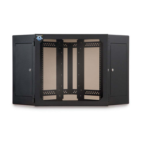 12U Corner Wall Mount Cabinet Smoked Glass with Space Saving Design