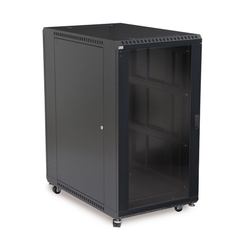 22U LINIER Server Cabinet - Glass & Solid Doors - 36" Depth Includes one Locking Solid Door