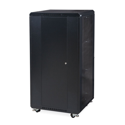 27U LINIER Server Cabinet - Glass Doors - 24" Depth with Locking Tempered Glass Doors