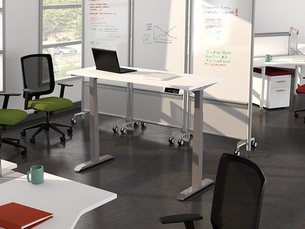 2 T Leg HiLo Height Adjustable Table - Free standing desk with access from either side