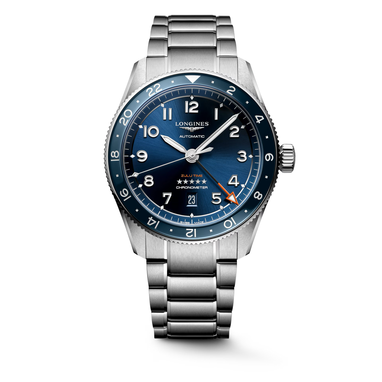 Longines Spirit Zulu Time Sunray Blue Dial With Ceramic Bezel
