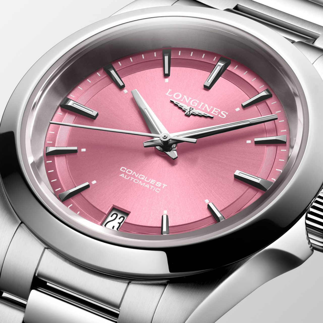 Longines Conquest Automatic Sunray Pink Dial Stainless Steel