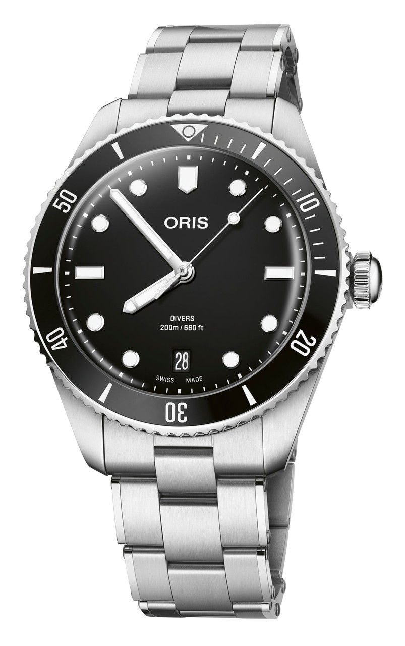 Oris Divers Date 39mm Black Dial Automatic Steel Bracelet & Rubber