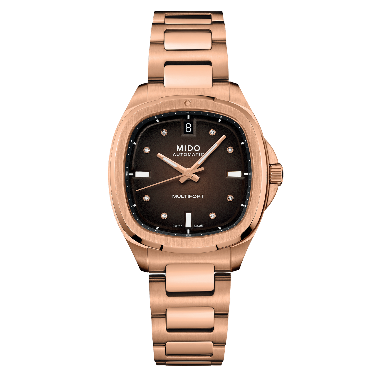 Mido Multifort TV 35 35 × 34.2 mm Rose-Gold PVD Diamond Dial