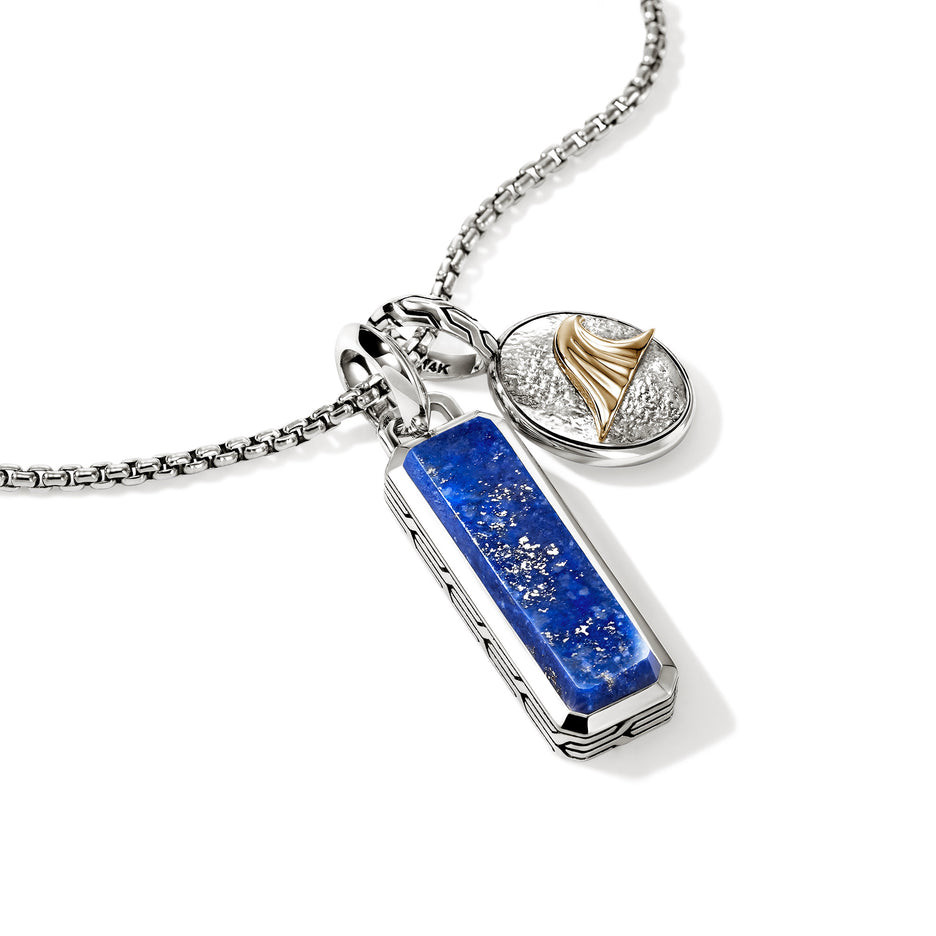 JOHN HARDY: Wave Talisman Necklace, Gold, Sterling Silver, Lapis