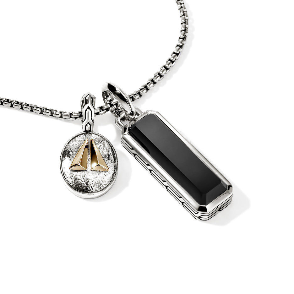JOHN HARDY: Wave Talisman Necklace, Gold, Sterling Silver,Black