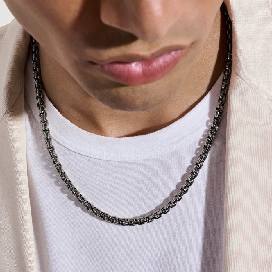 JOHN HARDY: Box Chain Necklace, Dark Silver, 6MM | NM98810SMBRD