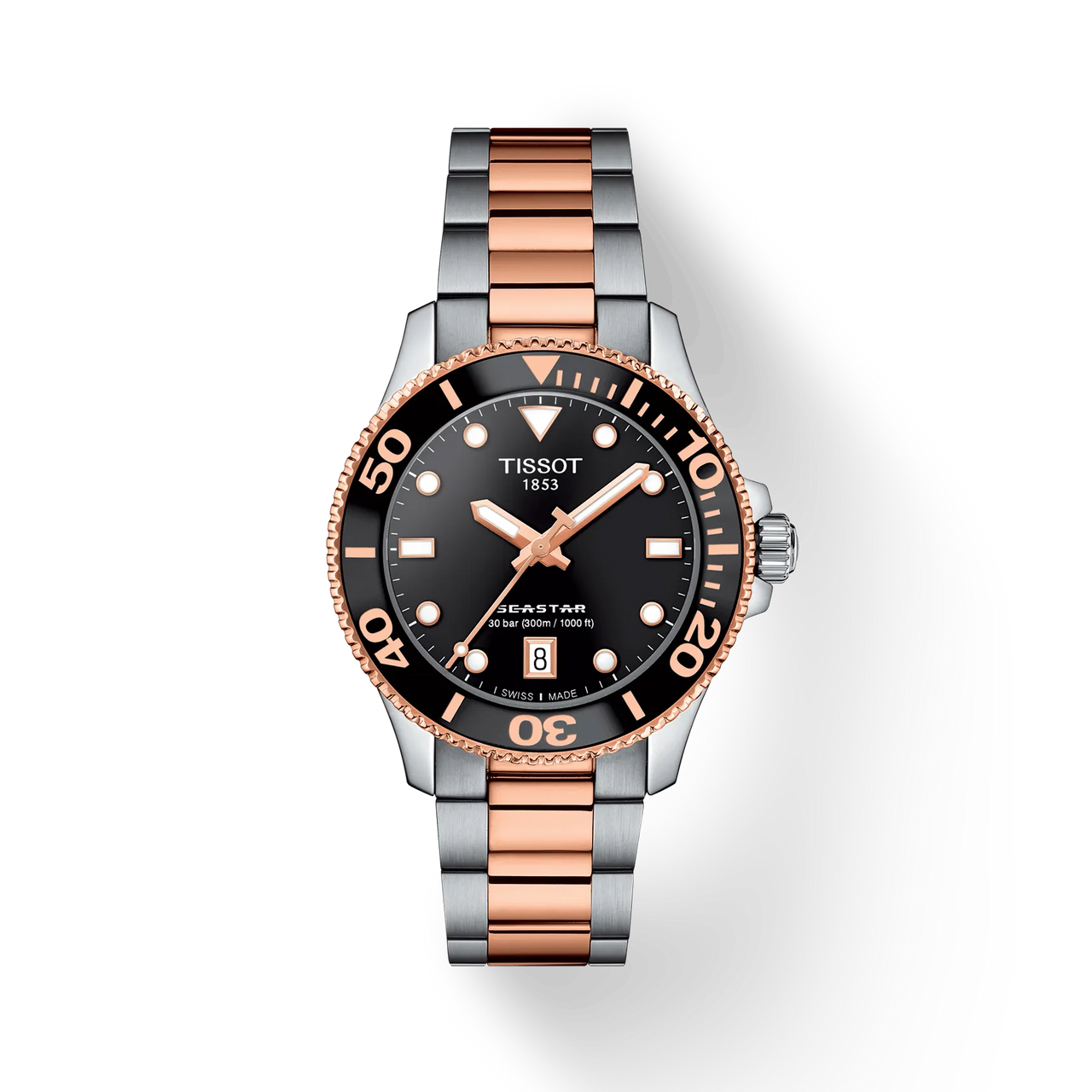 TISSOT SEASTAR 腕時計 ブラック/シルバー/ピンクゴールド Tissot Seastar 1000 36 mm Black Dial Two-Tone Stainless-Steel