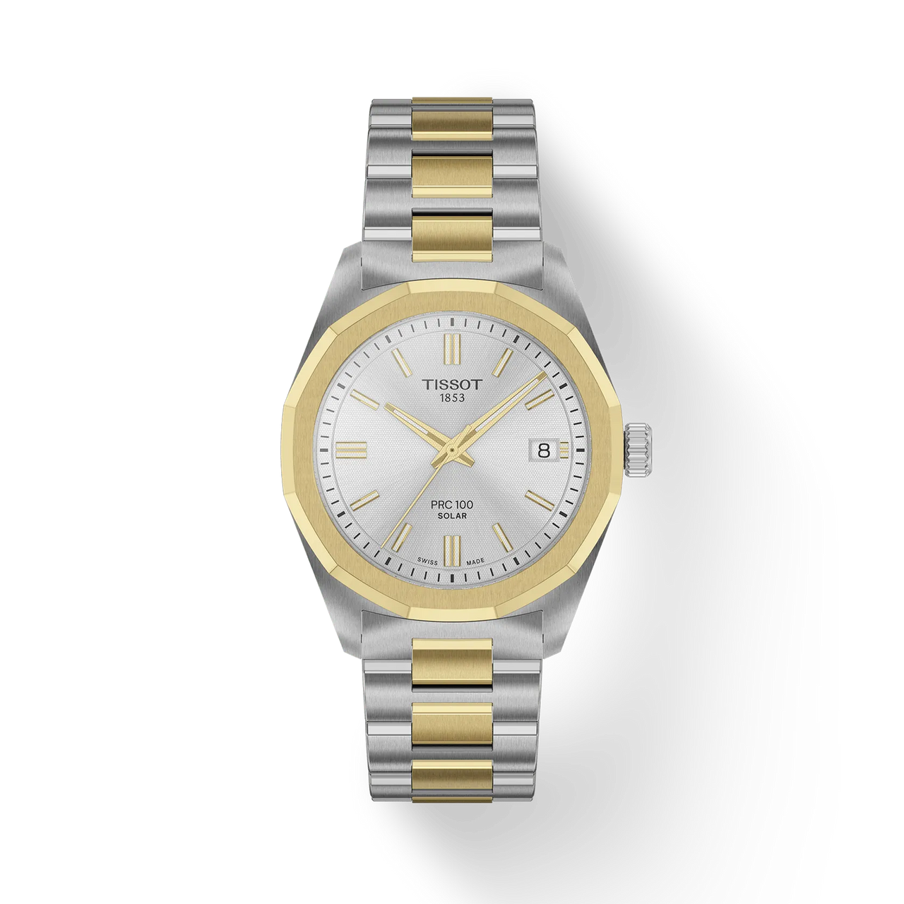 Tissot PRC 100 Solar 34mm Silver Dial Two-Tone Steel & Yellow Gold