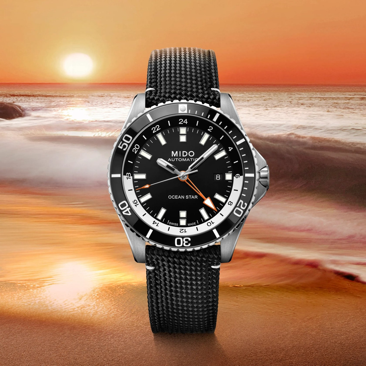 Mido Ocean Star GMT Automatic Black Dial 44 mm Black Fabric Strap