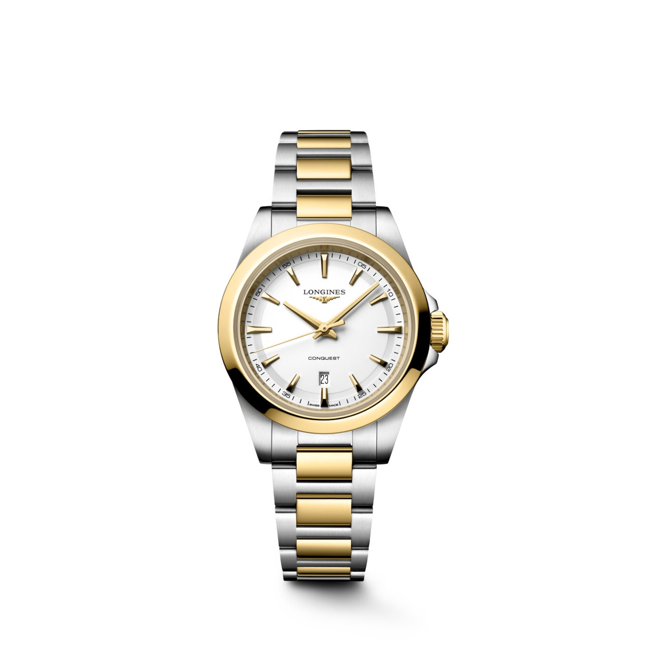 LONGINES Conquest ゴールド Longines Conquest 30mm Quartz White Sandblasted Dial Yellow Gold