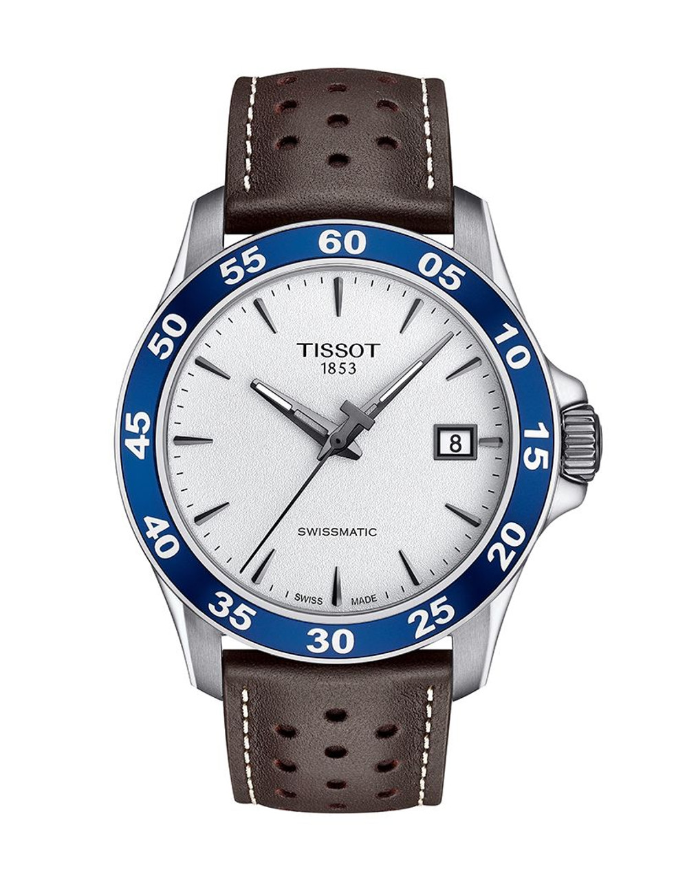 Gent's V8 Swissmatic Auto, brown leather strap, white dial, blue