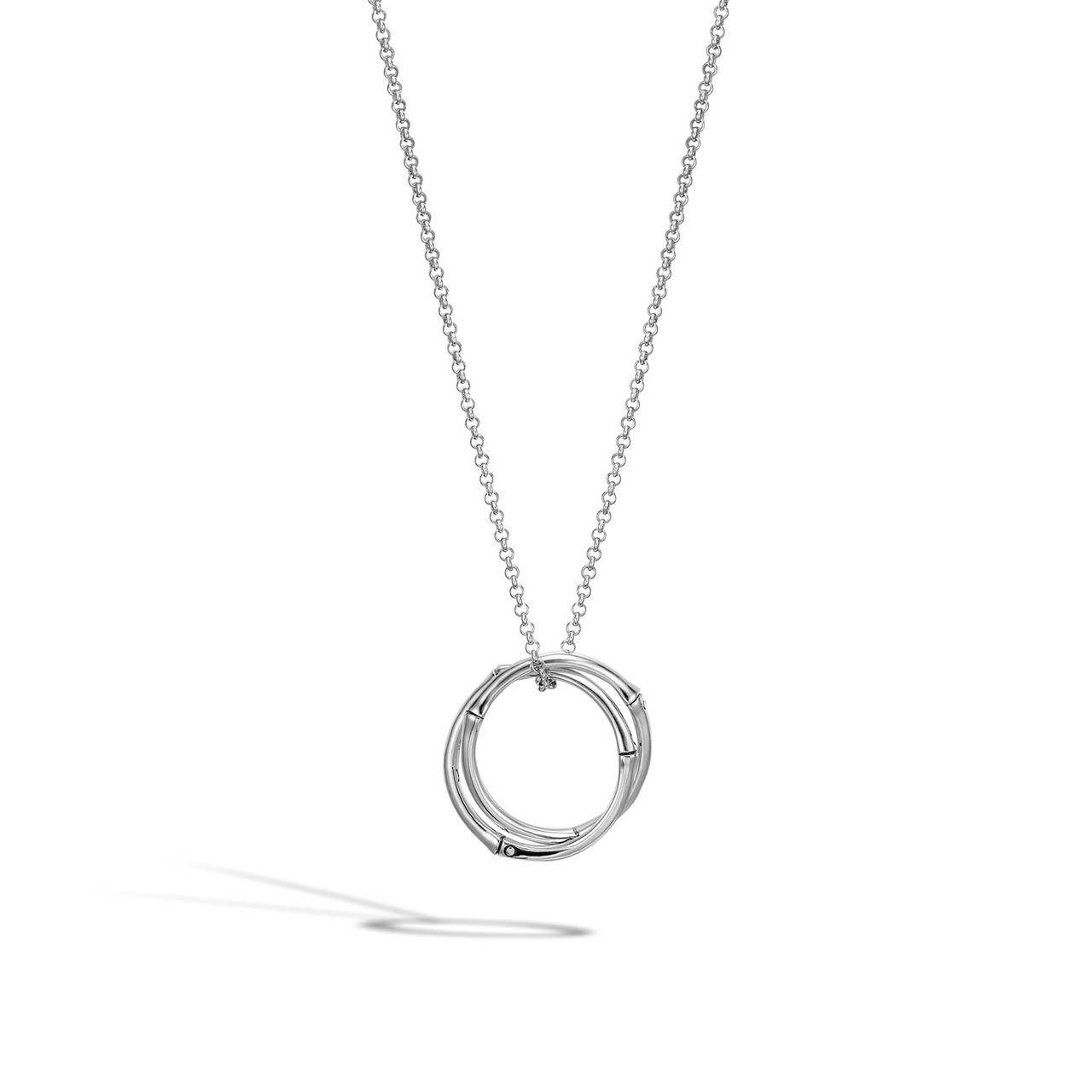 WOMEN's Bamboo Silver Large Round Interlinking Pendant- on Chain Necklace,  Size 18 - 20 Adjustable