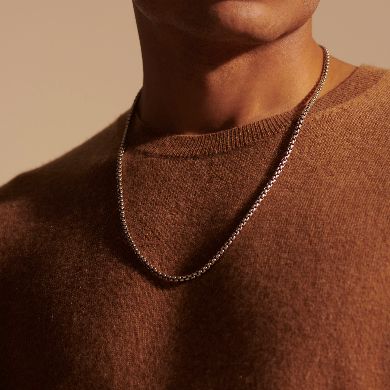 MEN's Classic Chain Silver Box Chain Necklace with Figurative Naga