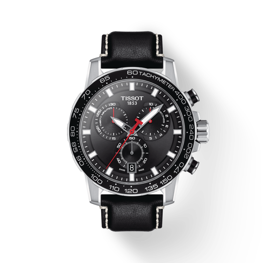Tissot Supersport Chrono 45.5 mm Black Dial Leather Strap [T125