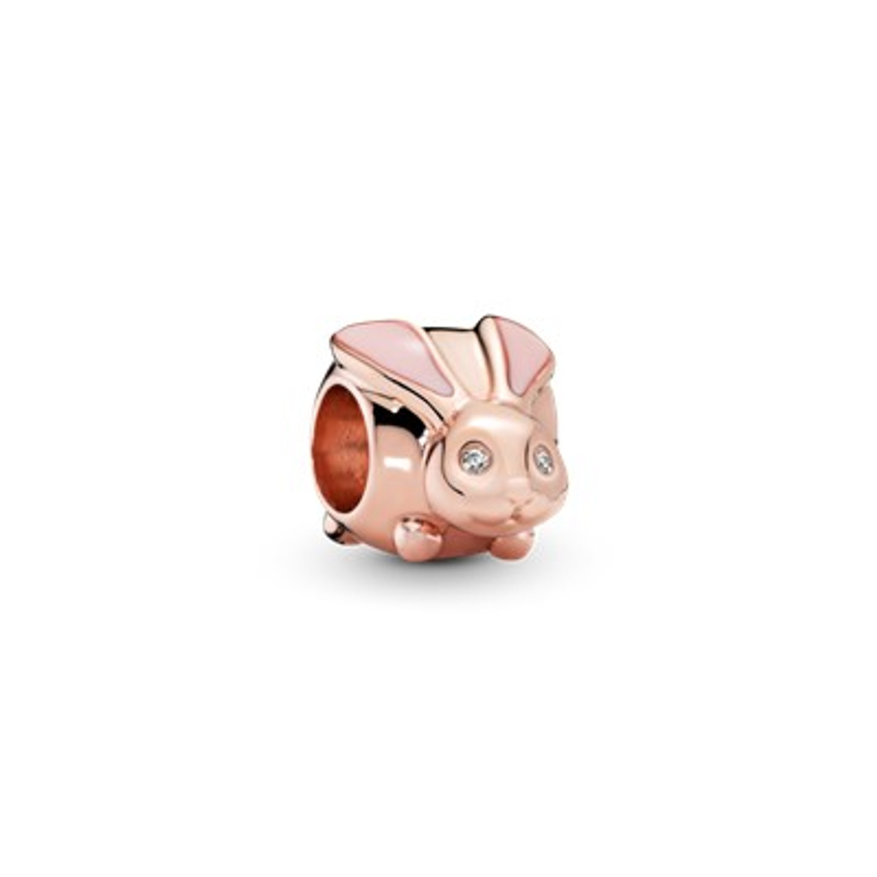 Rabbit charm in PANDORA Rose with transparent pale pink enamel and 2  flush-set clear cubic zirconia