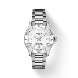 Tissot Seastar 1000 36 mm front view white dial stainless steel bracelet
 Tissot Seastar 1000 36 mm front view white dial stainless steel bracelet