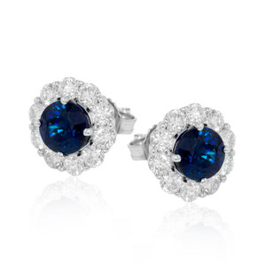 Simon G Sapphire & Diamond Stud Earrings – 18K White Gold [ME2077]