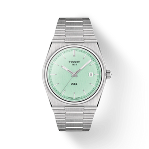Front view of Tissot PRX 40 mm light green dial stainless steel bracelet
 Front view of Tissot PRX 40 mm light green dial stainless steel bracelet