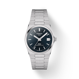 Front view: Tissot PRX Powermatic 80 T137.207.11.041.00 with blue dial and stainless-steel bracelet.
 Front view: Tissot PRX Powermatic 80 T137.207.11.041.00 with blue dial and stainless-steel bracelet.