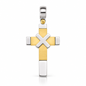 Yellow & White Gold Cross Pendant 30 mm – 14K or 18K [N1449]