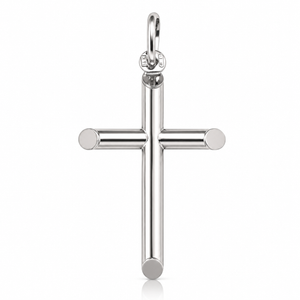 White Gold Cylindrical Cross Pendant 31 mm – 10K, 14K or 18K [N1430]