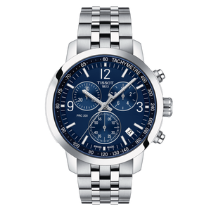 Front View: Tissot PRC 200 Chronograph 43 mm with blue dial and stainless-steel case & bracelet T114.417.11.047.00  Front View: Tissot PRC 200 Chronograph 43 mm with blue dial and stainless-steel case & bracelet T114.417.11.047.00