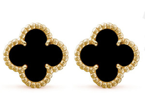 Gold Clover Stud Earrings - Onyx Gold Clover Stud Earrings - Onyx
