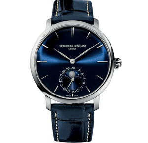 Frederique Constant Manufacture Slimline Moonphase Date 42 mm Navy Dial – Front View – FC-705N4S6 Frederique Constant Manufacture Slimline Moonphase Date 42 mm Navy Dial – Front View – FC-705N4S6