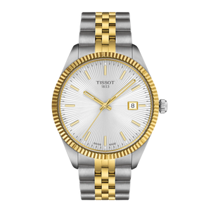Front view of Tissot Ballade 40 mm silver dial yellow-gold-PVD case & bracelet
 Front view of Tissot Ballade 40 mm silver dial yellow-gold-PVD case & bracelet
