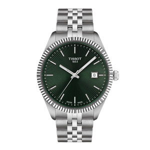 Front view of Tissot Ballade 40 mm with green dial and stainless-steel bracelet
 Front view of Tissot Ballade 40 mm with green dial and stainless-steel bracelet