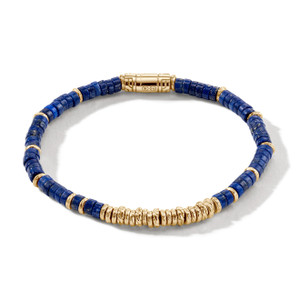 John Hardy Heishi Beaded Bracelet – 14K Yellow Gold with Lapis Lazuli 4 mm [BUGGS900984LPZ]