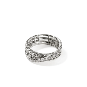 JOHN HARDY: JH Essential Pavé Crossover Ring, Sterling Silver, Diamonds | RBP987152DI JOHN HARDY: JH Essential Pavé Crossover Ring, Sterling Silver, Diamonds | RBP987152DI