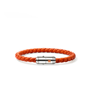John Hardy Braided Orange Leather Bracelet 6mm Sterling Silver [BU98688OR]