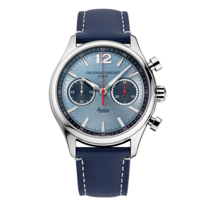 Frederique Constant Vintage Rally Healey Chronograph 42 mm Light-Blue Dial – Front View – FC-397HLBN5B6 Frederique Constant Vintage Rally Healey Chronograph 42 mm Light-Blue Dial – Front View – FC-397HLBN5B6