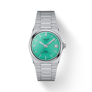 Tissot PRX Powermatic 80 35 mm with green dial and stainless-steel integrated bracelet.
 Tissot PRX Powermatic 80 35 mm with green dial and stainless-steel integrated bracelet.