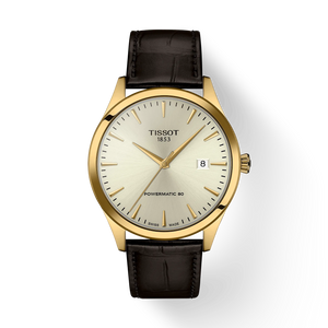 Front View: Tissot Classic Dream 40 mm with ivory dial and full yellow-gold PVD case & bracelet.
 Front View: Tissot Classic Dream 40 mm with ivory dial and full yellow-gold PVD case & bracelet.