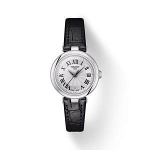 Front view: Tissot Bellissima Small Lady 26 mm white dial black leather strap
 Front view: Tissot Bellissima Small Lady 26 mm white dial black leather strap