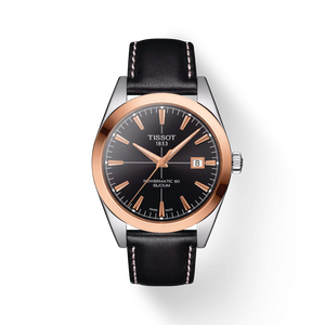 Tissot Gentleman Powermatic 80 Silicium 40 mm – Black Sunray Dial & 18K Rose-Gold Bezel with Black Leather Strap [T927.407.46.051.00]
