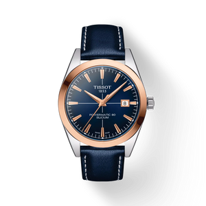 Tissot Gentleman 18K Rose Gold Bezel Blue Dial Blue Leather Strap 40 mm Automatic [T927.407.46.041.00]